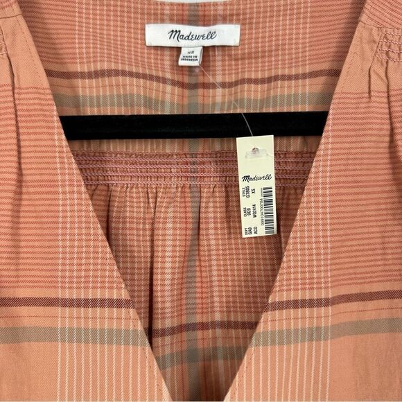 MADEWELL Plaid Peach Morningview V-neck  Button Front Blouse Top Sz XS - Picture 4 of 13